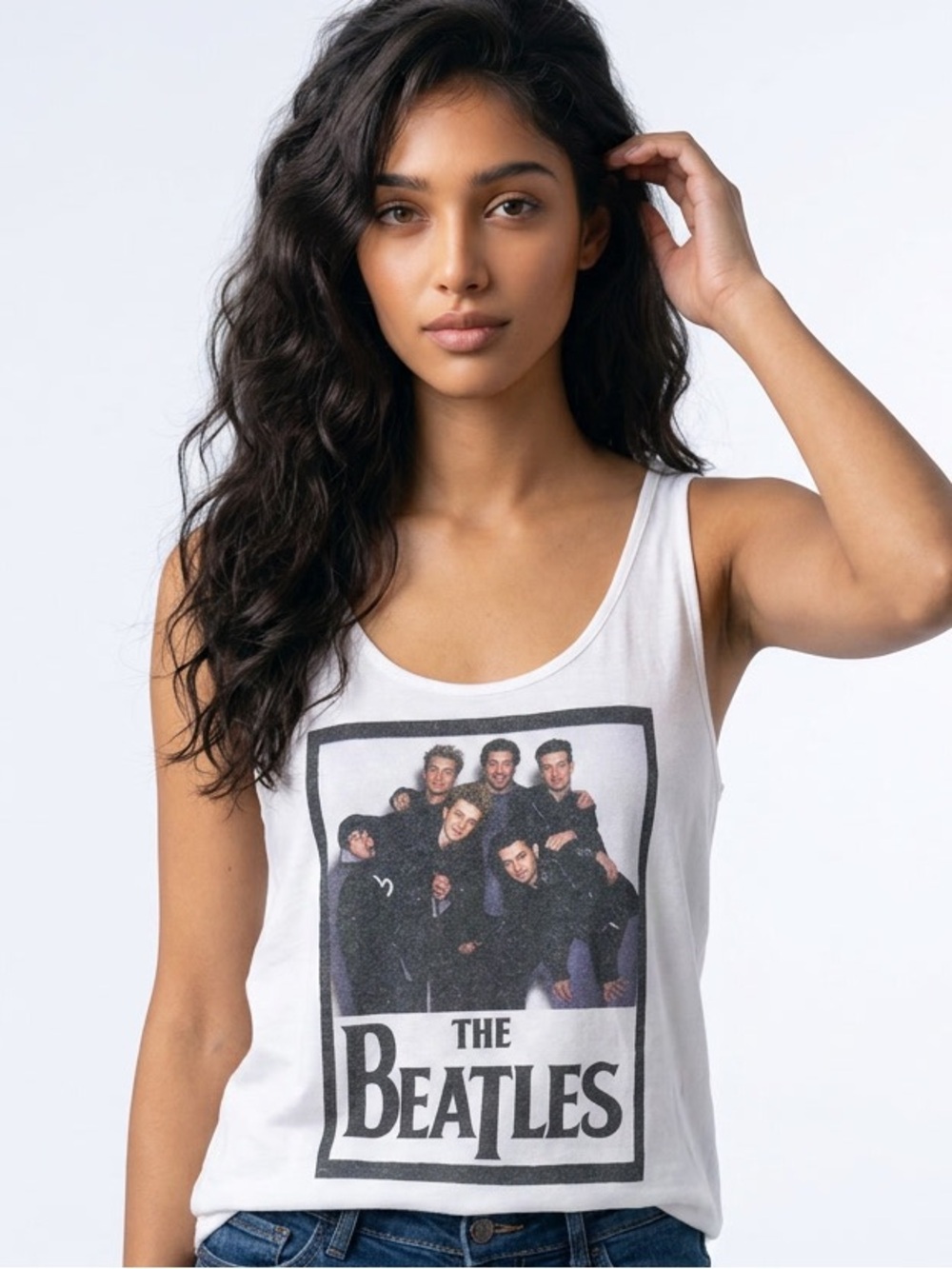 ARTISAN TEES | The Beatles N*Sync White Graphic Tank Top Women’s Size X-Large